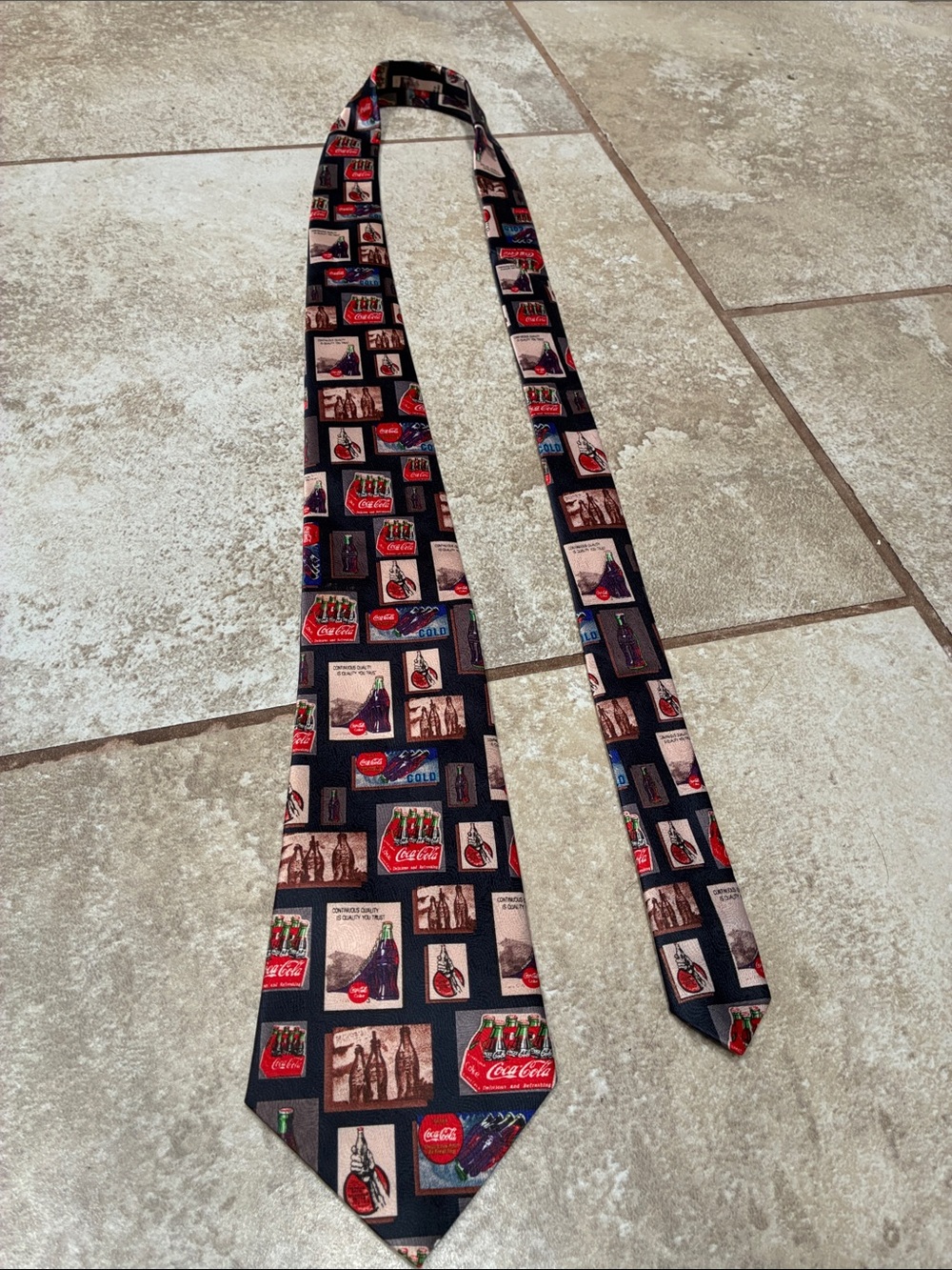Coca Cola Black Tie with Red and Cream Logo Motifs